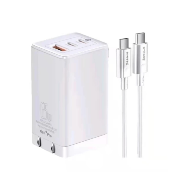 Baseus GaN3 Pro 65W Fast Charger (2 USB-C, 1 USB-A) with Cable